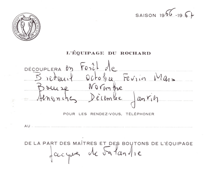 Equipage du Rochard - Tiré de l'ouvrage Deux Siècles de Vènerie à travers la France - H. Tremblot de la Croix et B. Tollu (1988)